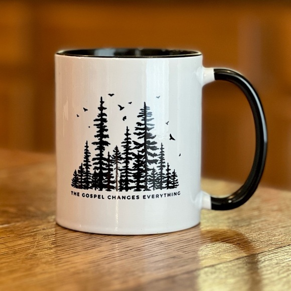 The Gospel Changes Everything, Christian Black and White Ceramic Mug - Picture 2 of 4